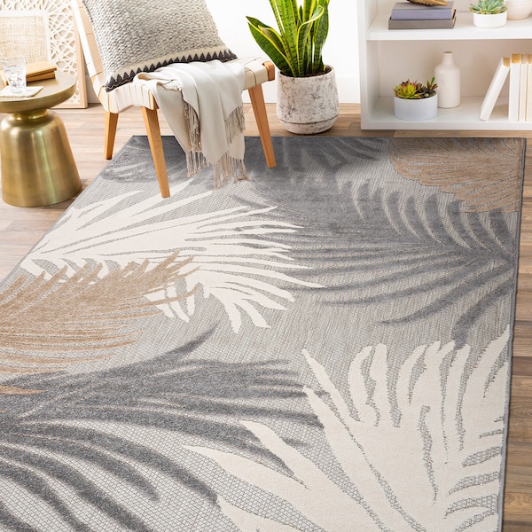 World Rug Gallery Amalfi Contemporary Tropical Floral Indoor/Outdoor Area Rug 3'3" x 5' Gray 8013GRAY3X5 - main